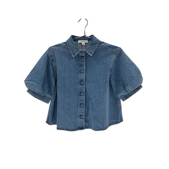 Frame 'The Billow' Blue Lyocell Short Sleeve Shirt Size XS - Picture 2 of 4